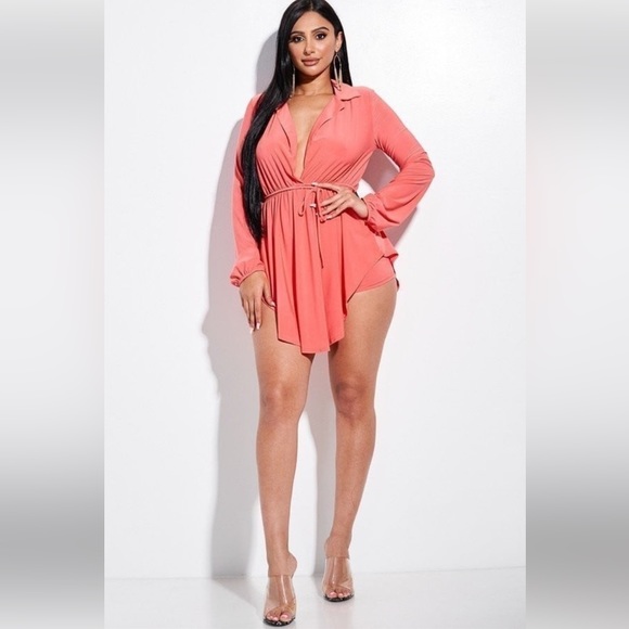 FEW LEFT “Lasting Impression” Coral Long Sleeve Top & Bottoms Set - Picture 3 of 6